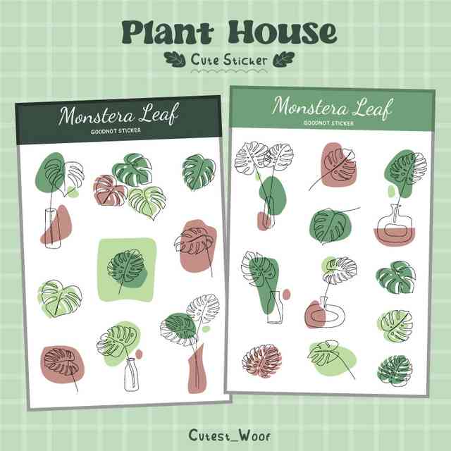 Monstera Leaf Plant House Minimal Sticker Cutest_Woof 카테고리 상품 썸네일